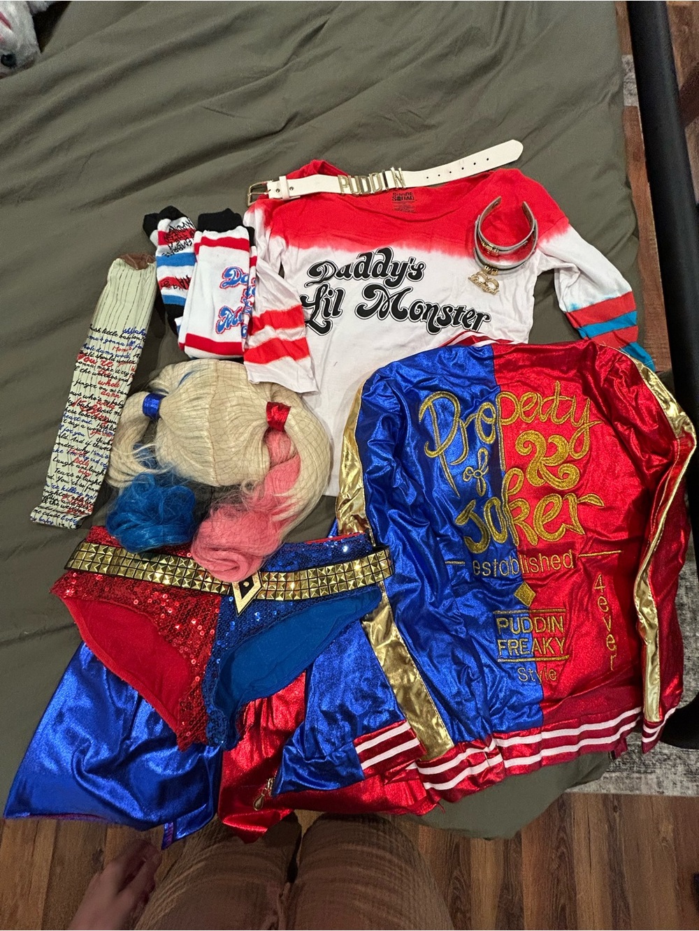 Harley Quinn Costume Set in Red, Blue, Gold